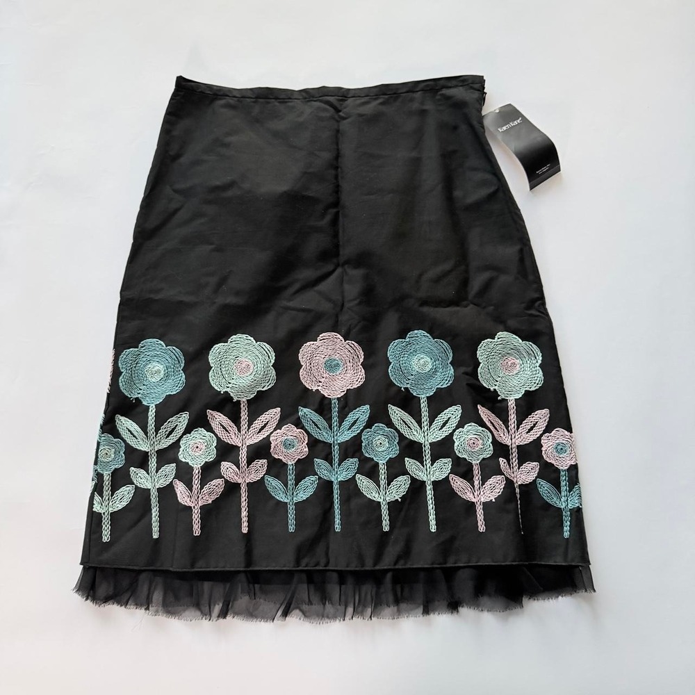 Karen Kane Women's Size 6 Black Embroidered Floral Midi Skirt